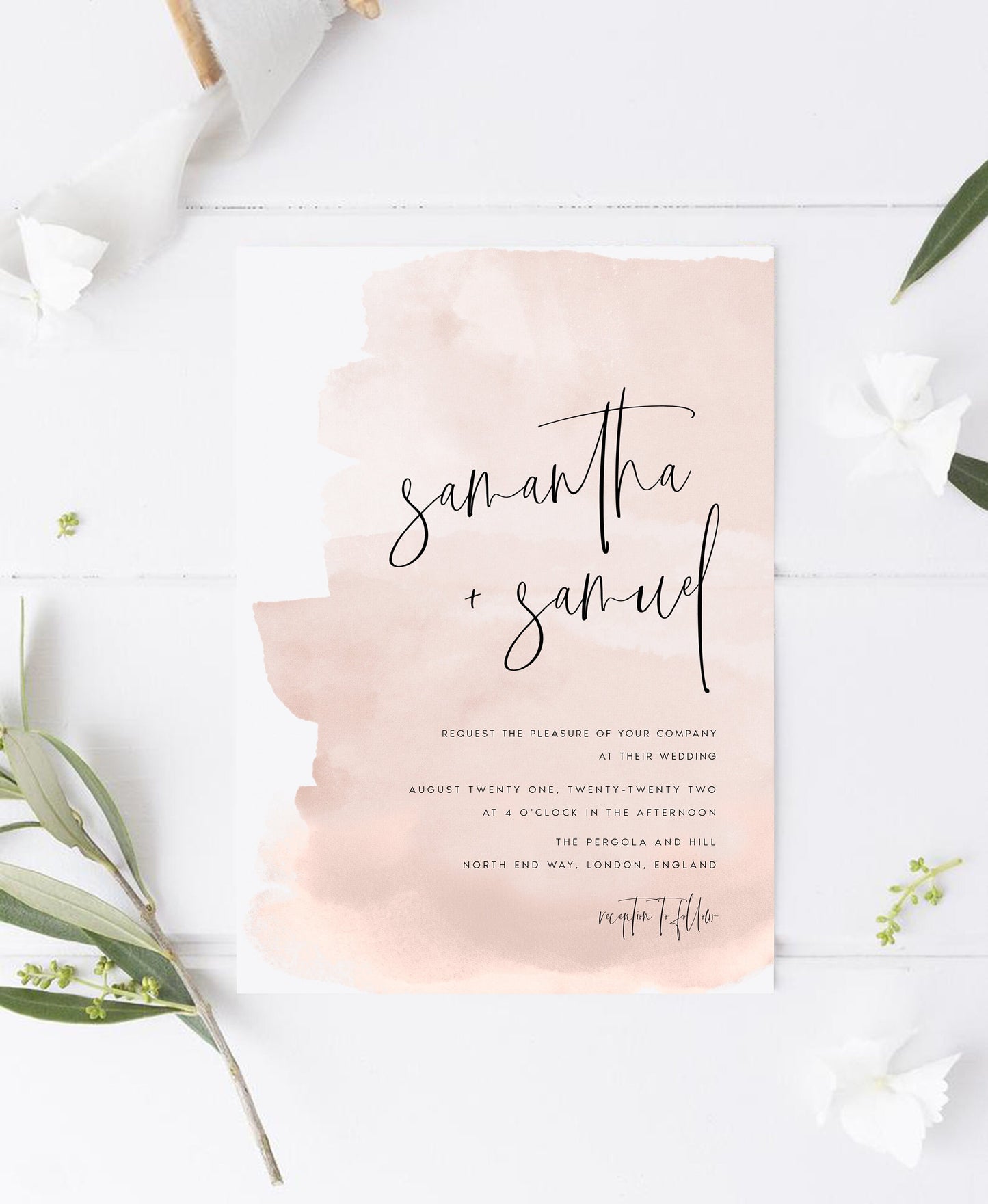 Samantha Pink Watercolor Wedding Invitation