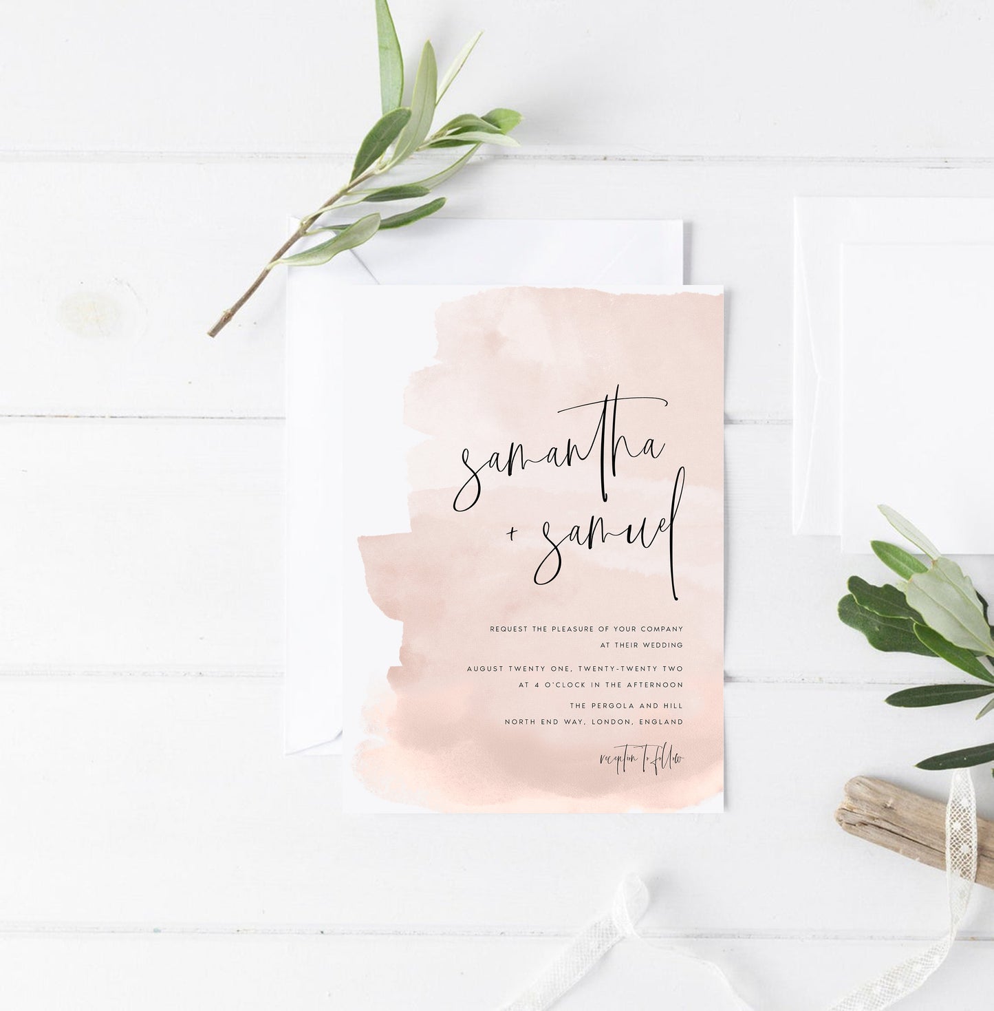 Samantha Pink Watercolor Wedding Invitation