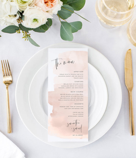 Samantha Watercolor Wedding Menu Template