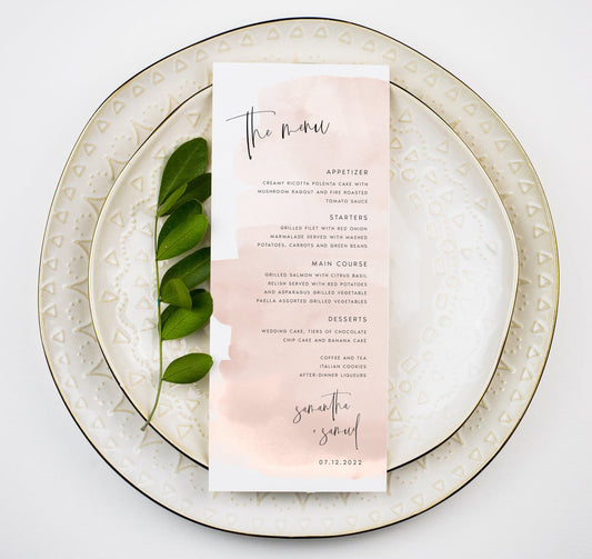 Samantha Watercolor Wedding Menu Template