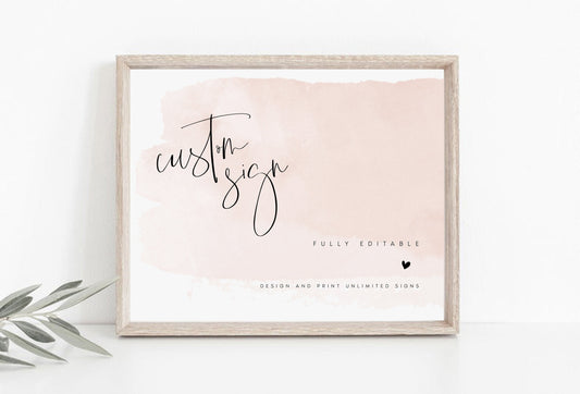 Samantha Watercolor Pink Wedding Sign Template