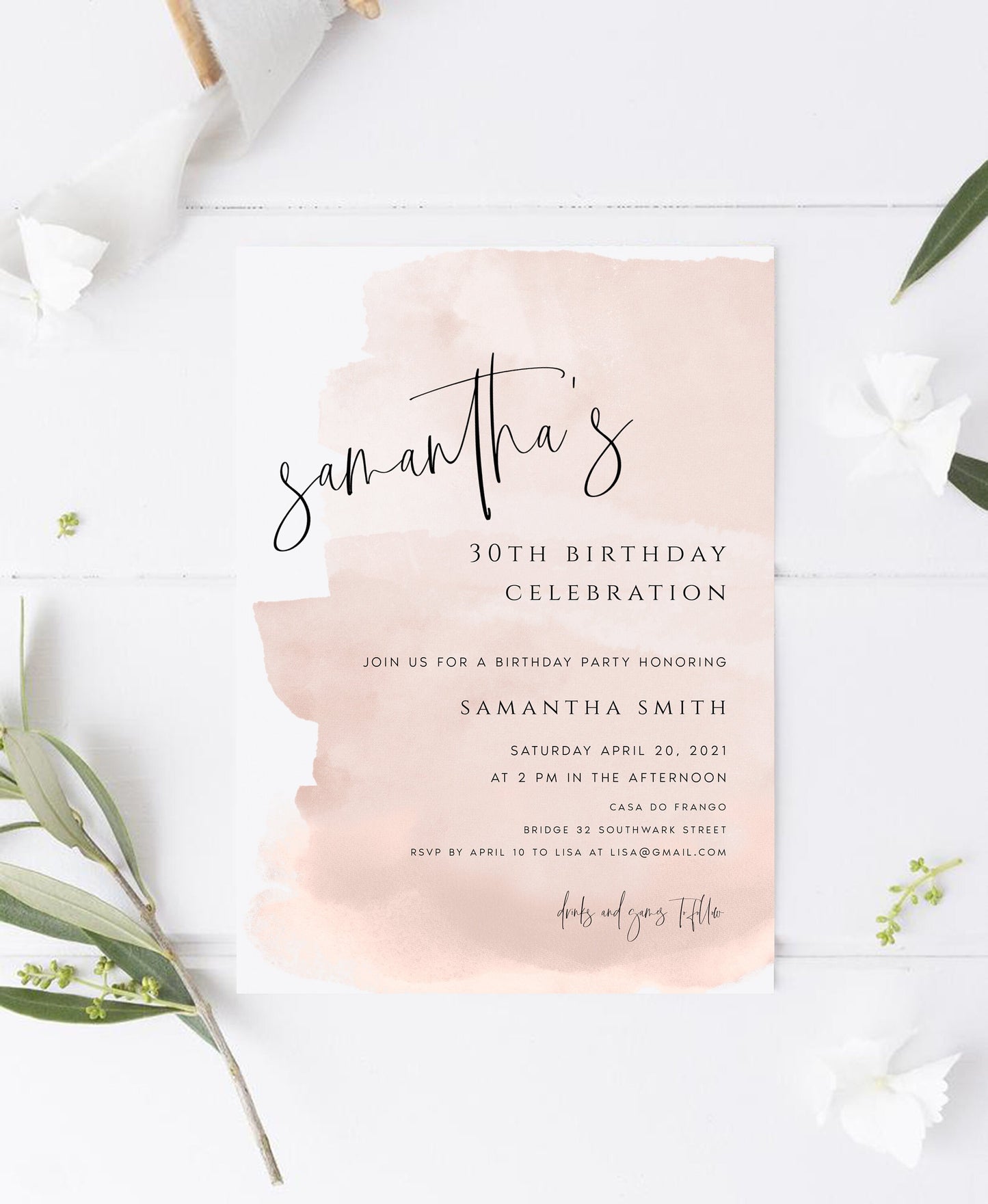 Samantha Editable Birthday Party Invitation