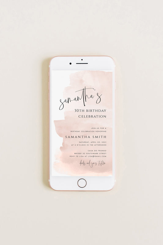 Samantha Blush Pink Electronic Birthday Party Invitation