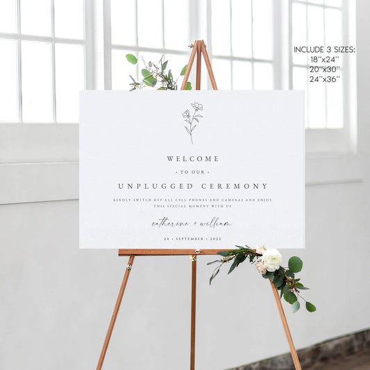 Catherine Botanical Unplugged Wedding Ceremony Sign