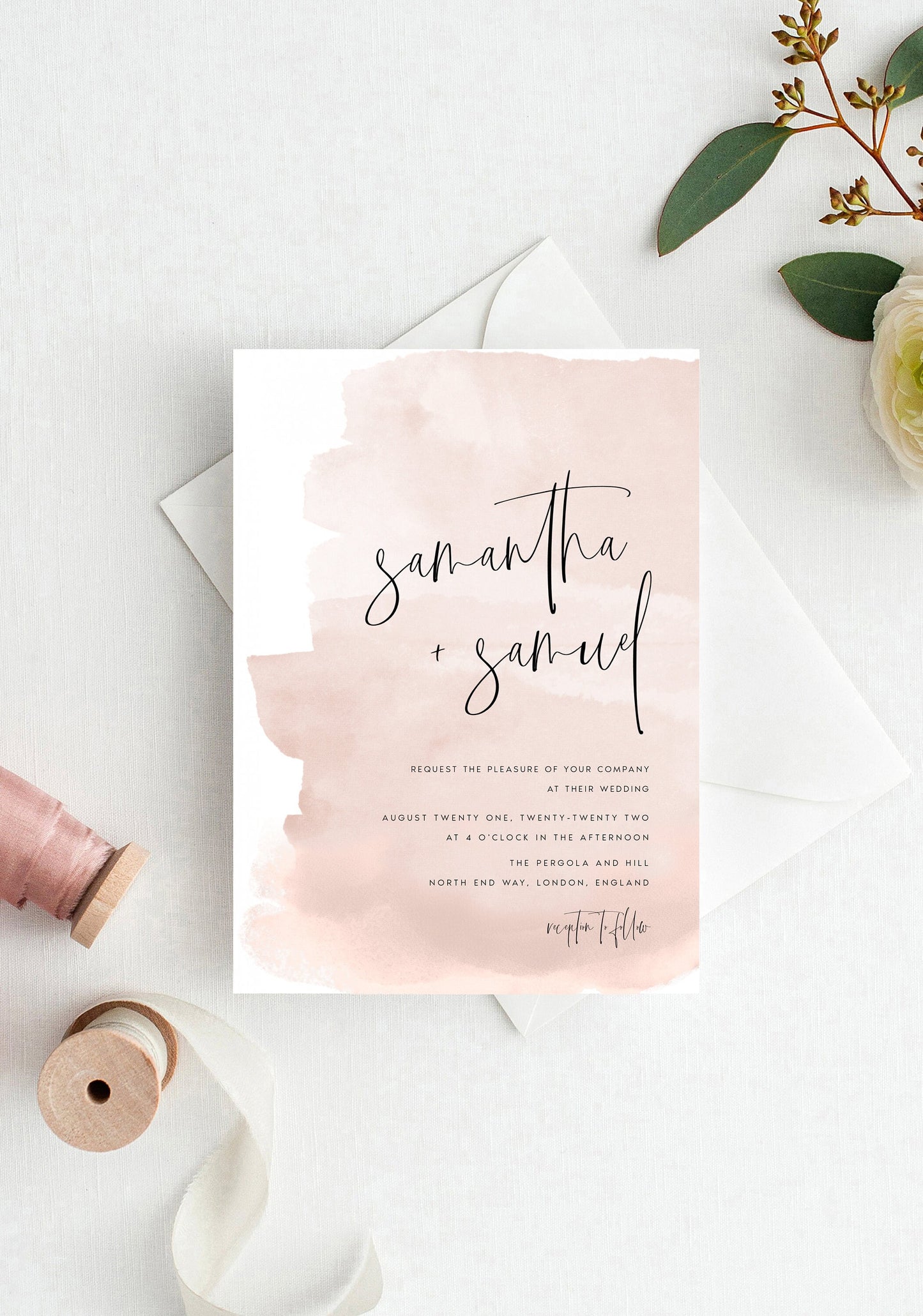 Samantha Pink Watercolor Wedding Invitation