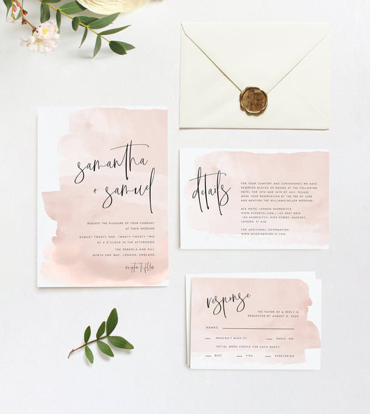 Samantha Pink Watercolor Wedding Invitation