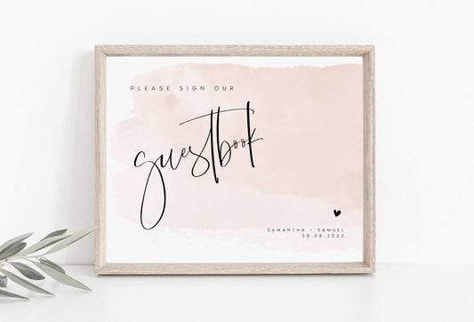 Samantha Watercolor Pink Guestbook Sign Template