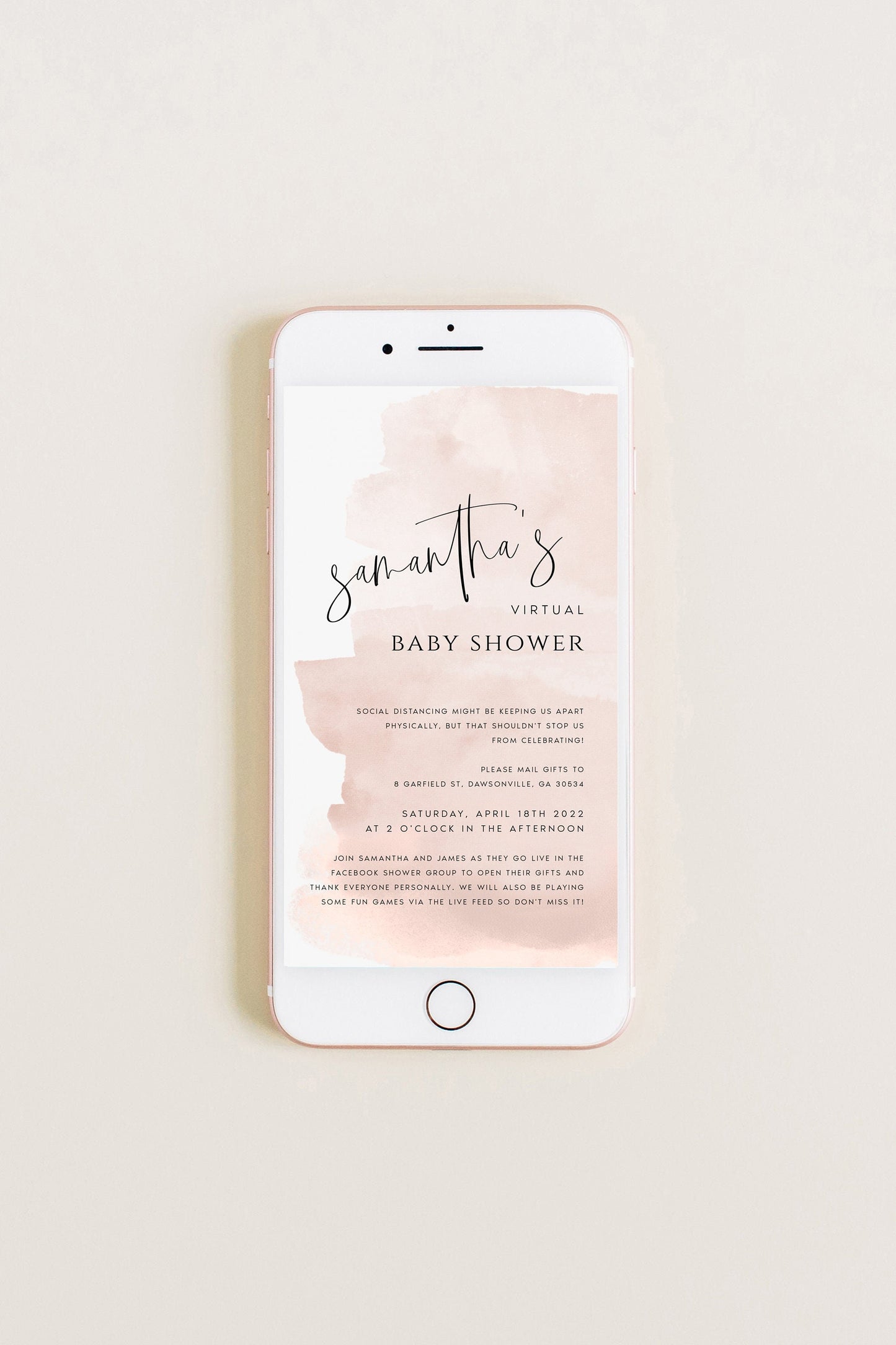 Samantha Watercolor Virtual Baby Shower Invitation Template