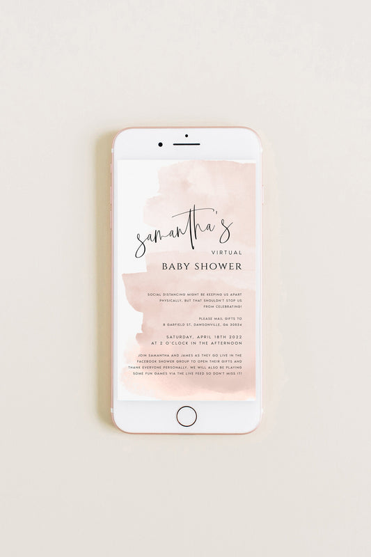 Samantha Watercolor Virtual Baby Shower Invitation Template