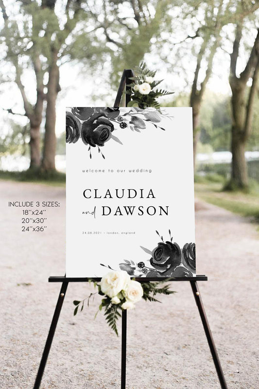 Claudia Black & White Wedding Welcome Sign