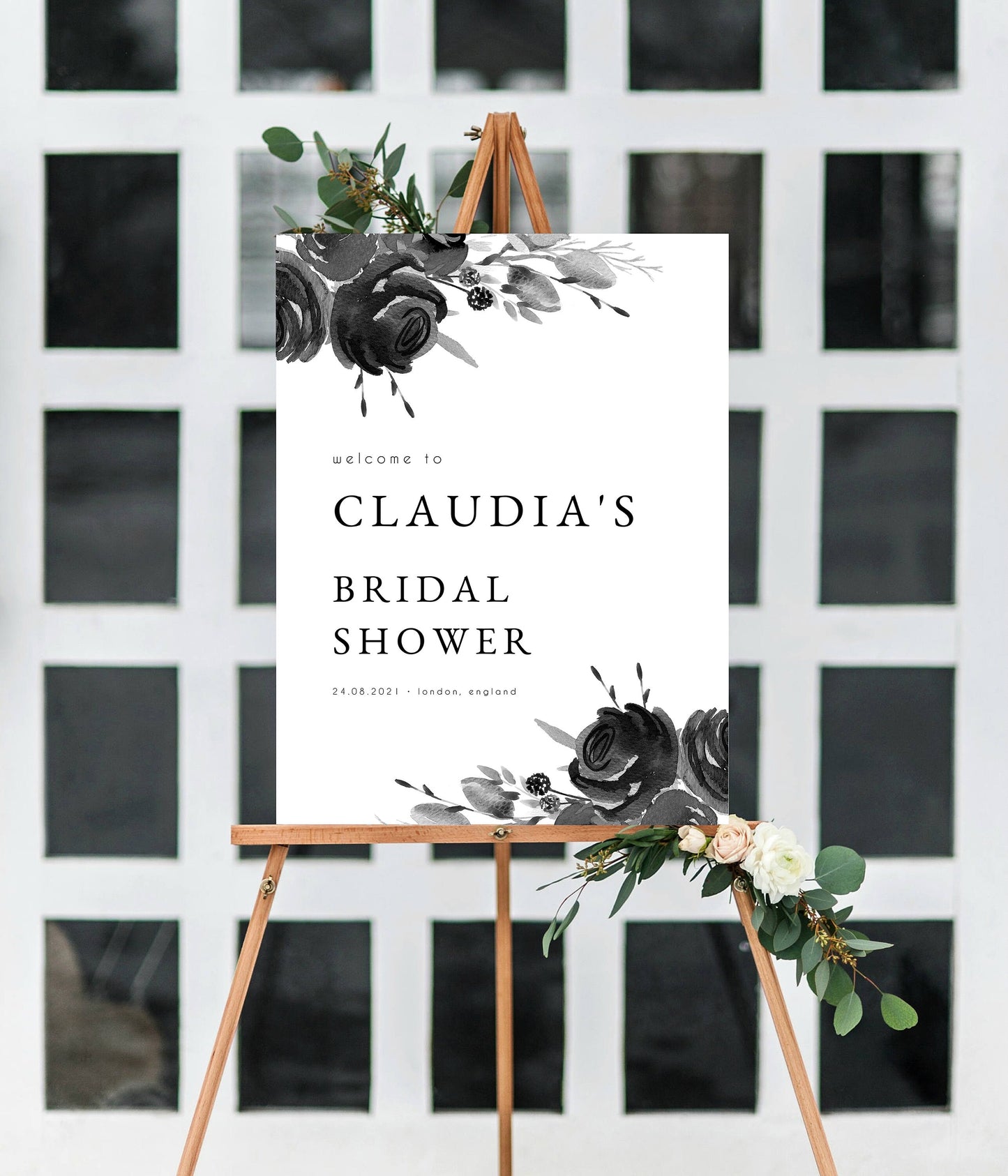 Claudia Black & White Bridal Shower Welcome Sign