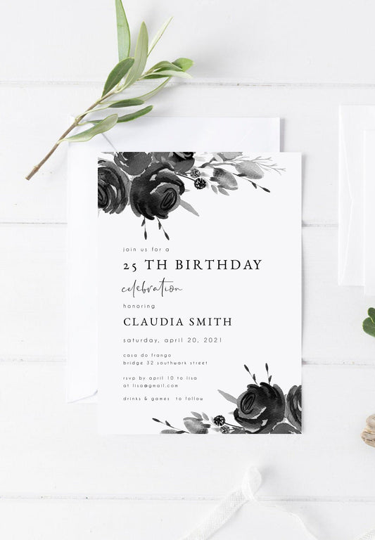 Claudia Floral Birthday Party Invitations