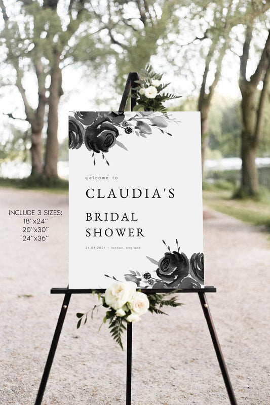 Claudia Black & White Bridal Shower Welcome Sign