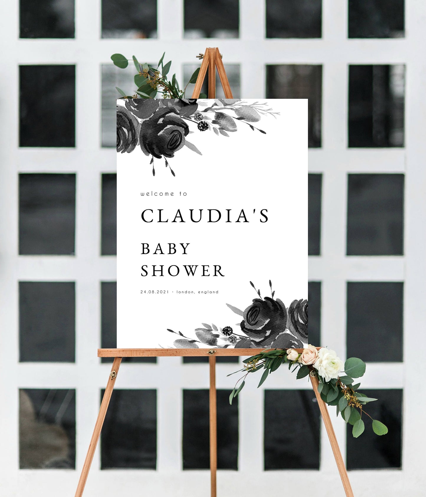 Claudia Black & White Baby Shower Welcome Sign