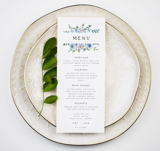 Amy Baby Blue Floral Wedding Menu Template