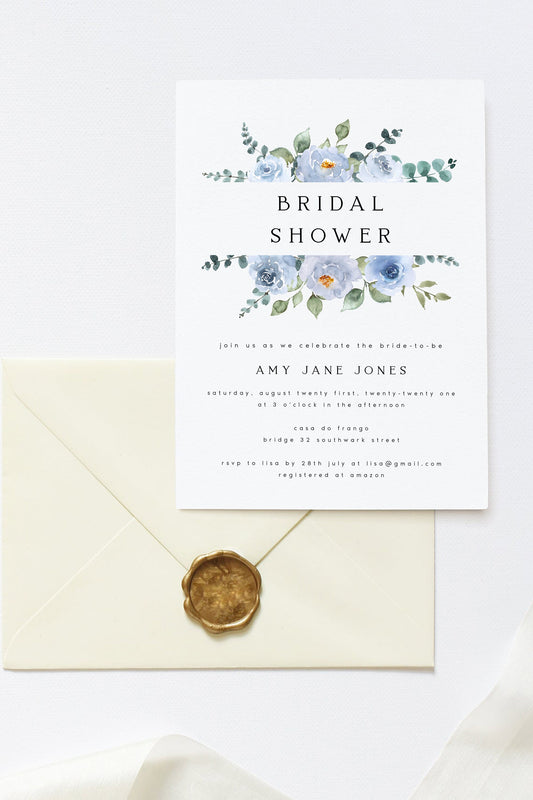 Amy Baby Blue Floral Bridal Shower Invitation Template