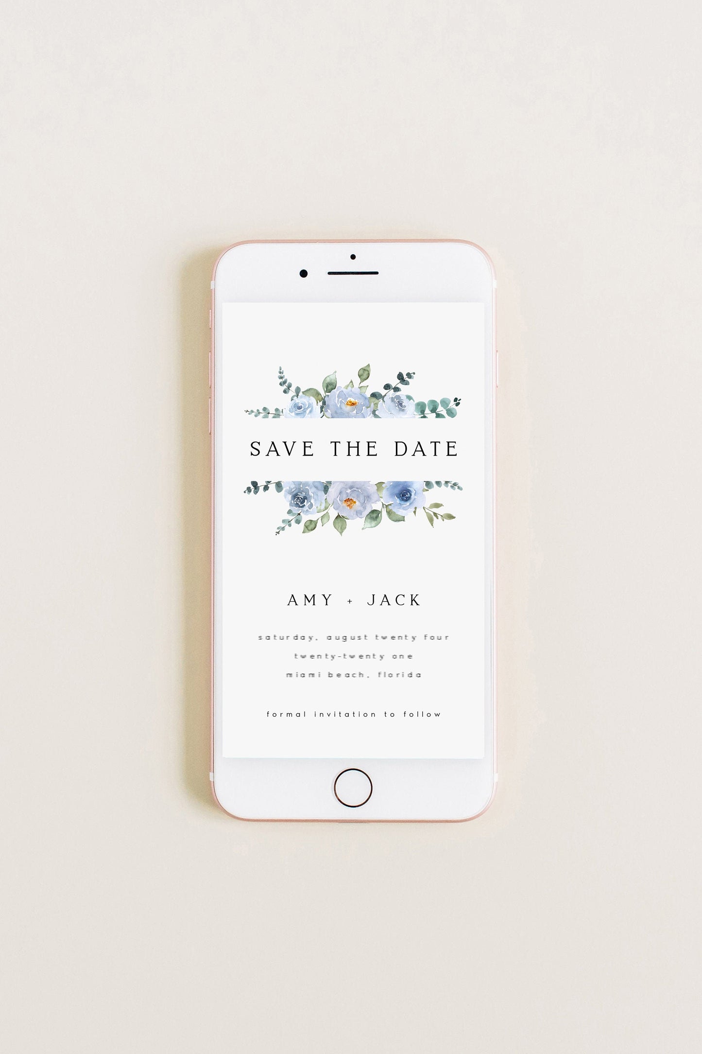 Amy Baby Blue Floral Save the Date Electronic Invitation Template