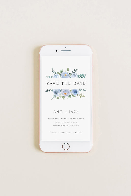 Amy Baby Blue Floral Save the Date Electronic Invitation Template