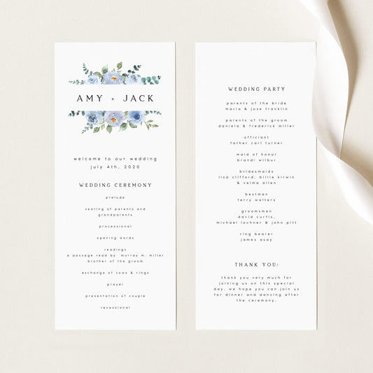 Amy Baby Blue Floral Wedding Program Template