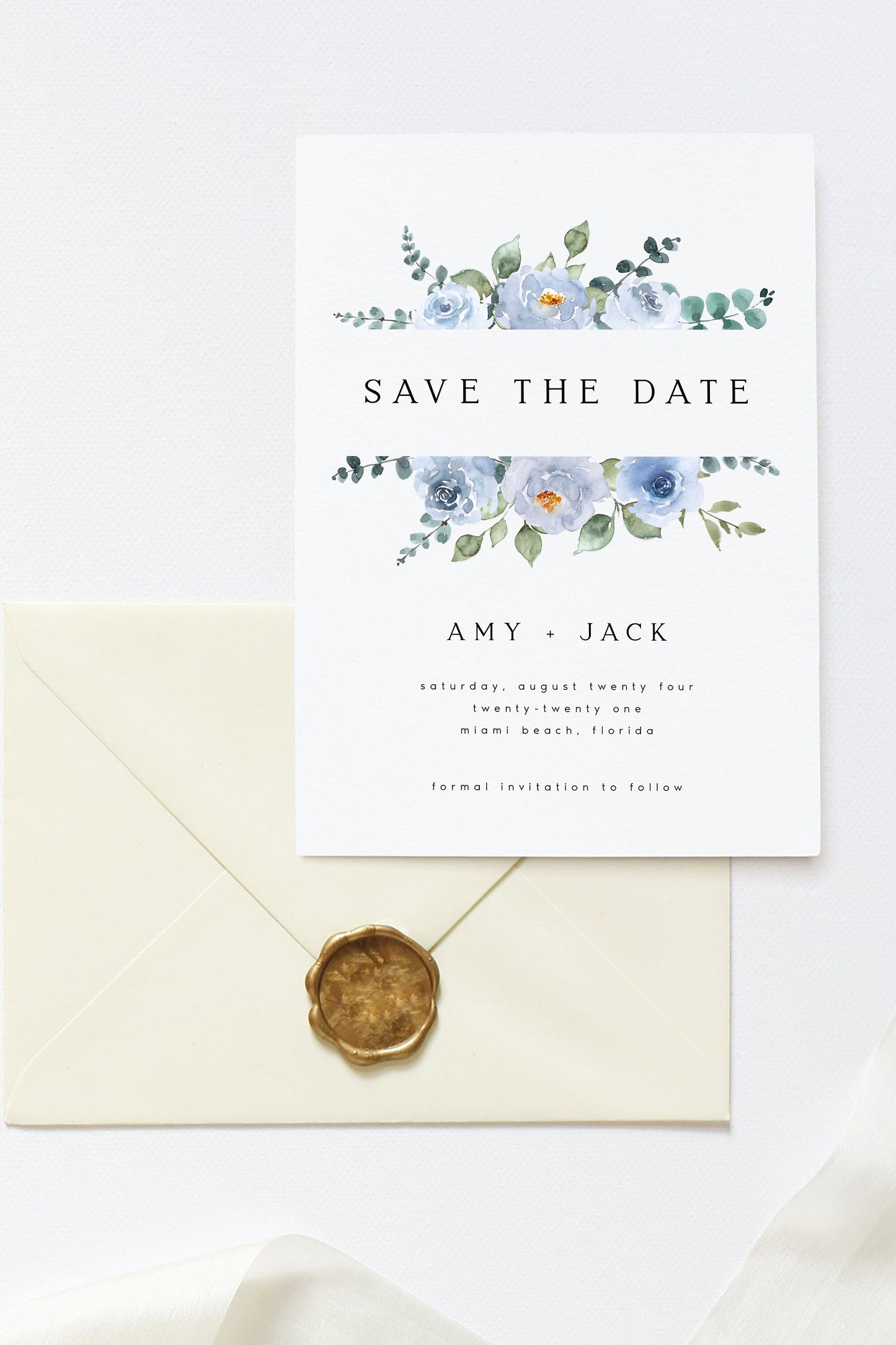 Amy Baby Blue Floral Save the Date Template