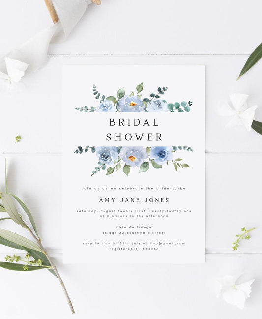 Amy Baby Blue Floral Bridal Shower Invitation Template