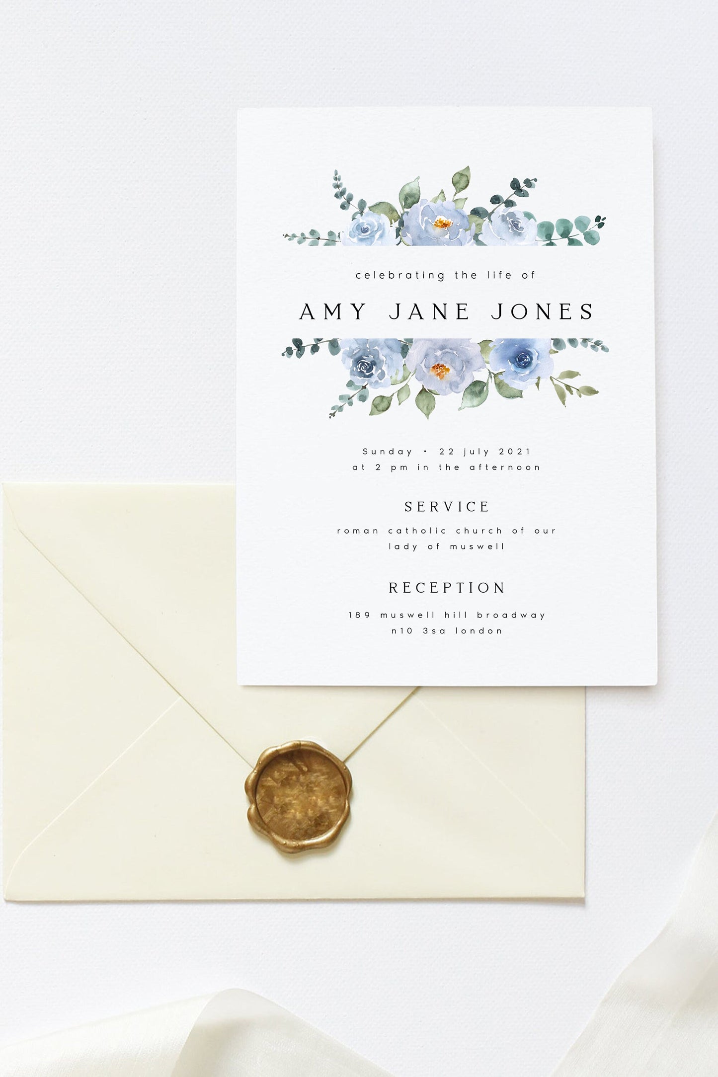 Amy Blue Floral Celebration of Life Template