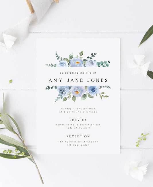 Amy Blue Floral Celebration of Life Template