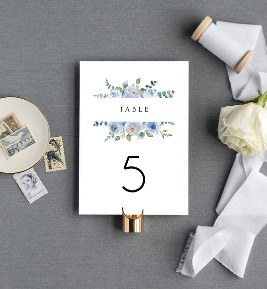 Amy Baby Blue Floral Wedding Table Number Template