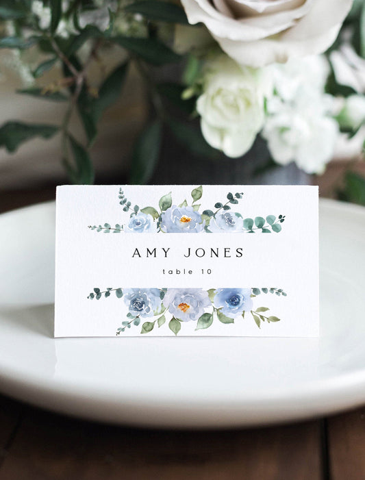 Amy Wedding Place Card Template Baby Blue Floral