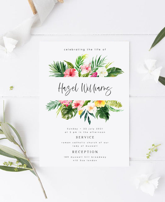 Hazel Tropical Funeral Invitation Template