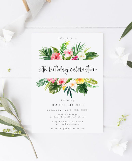 Hazel Tropical Birthday Party Invitation Template