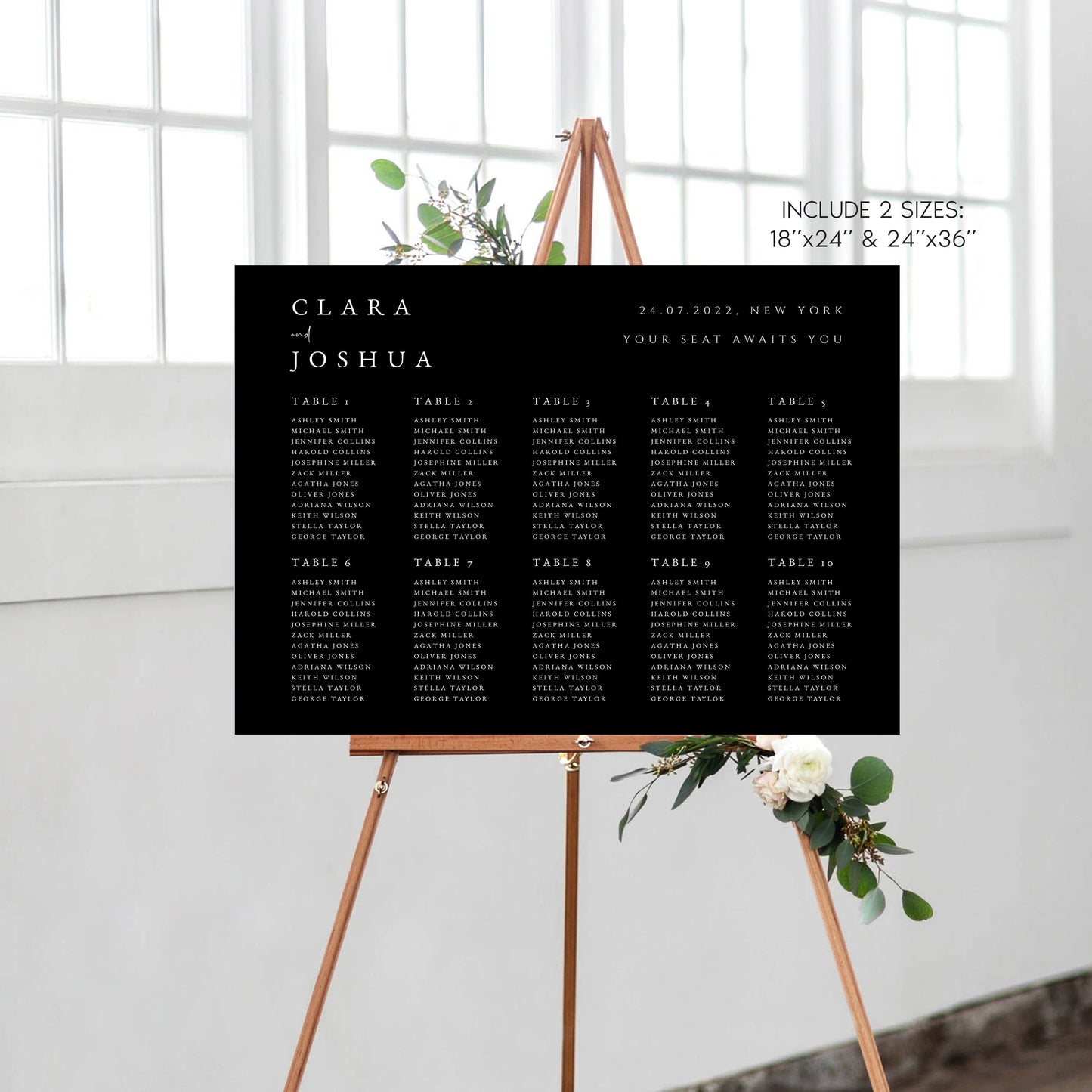 Clara Black Wedding Seating Plan