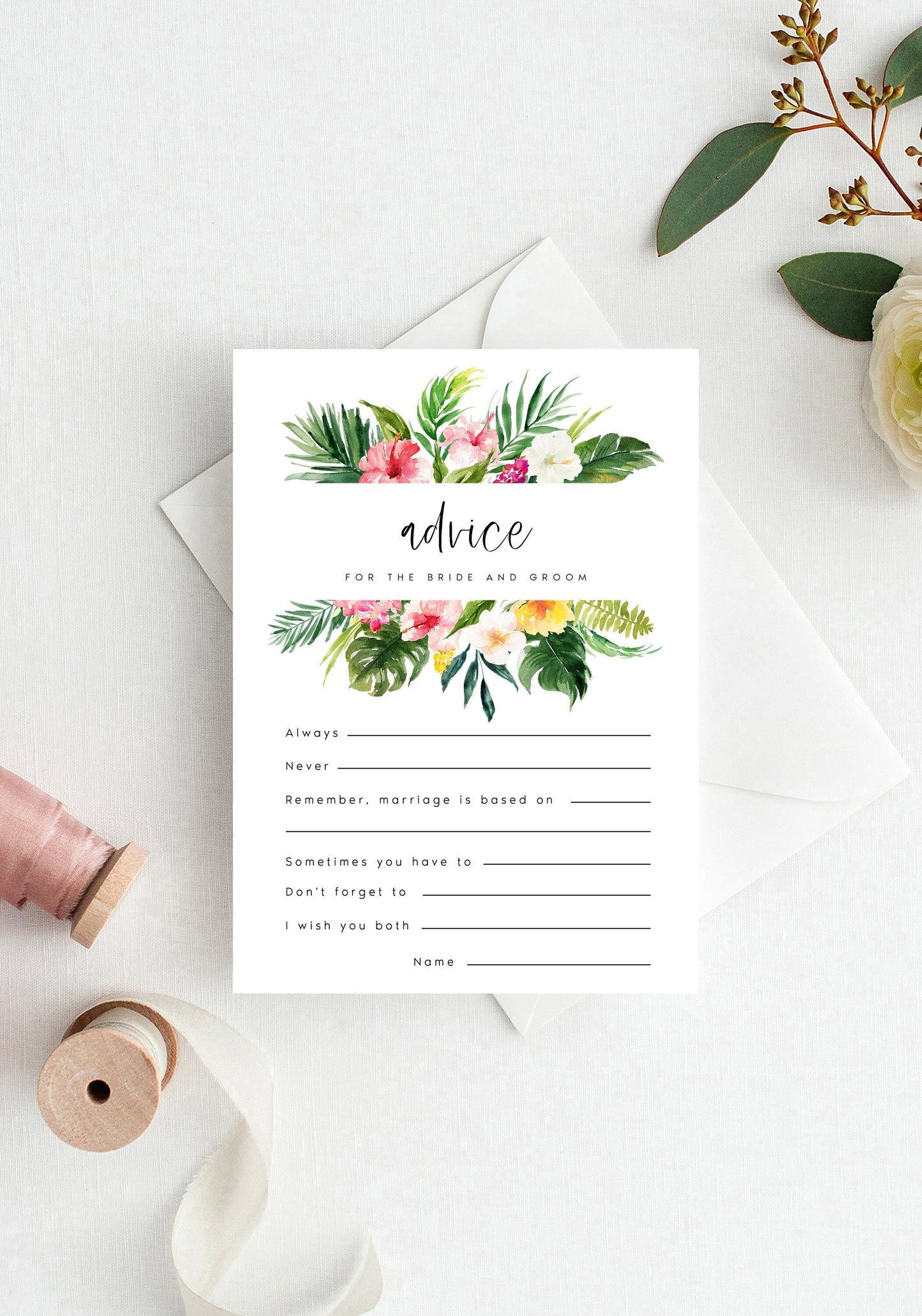 Hazel Tropical Bridal Shower Advice Card Template