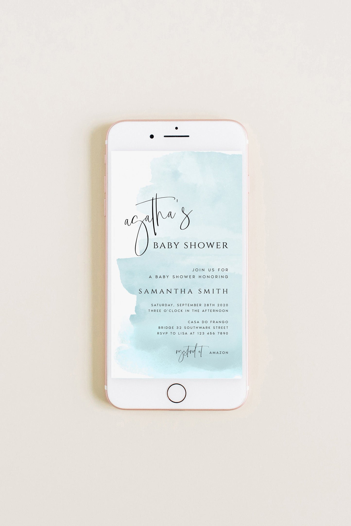 Agatha Watercolor Electronic Baby Shower Invite