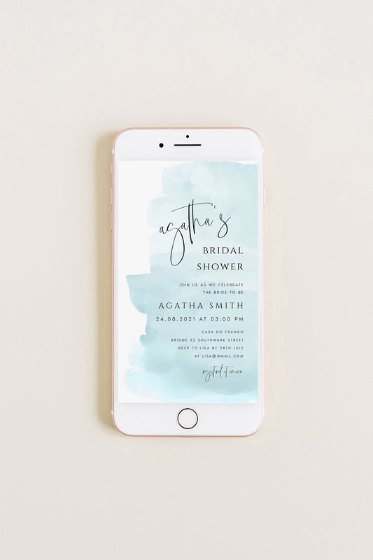 Agatha Baby Blue Text Message Bridal Shower Invitation Template