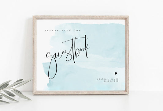 Agatha Watercolor Blue Guestbook Sign Template