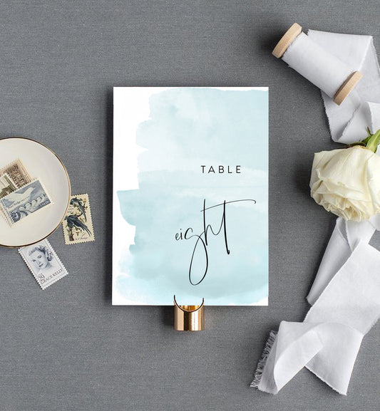 Agatha Baby Blue Modern Table Number Template