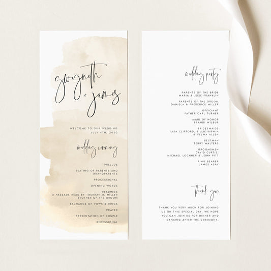 Gwyneth Beige Wedding Program Template