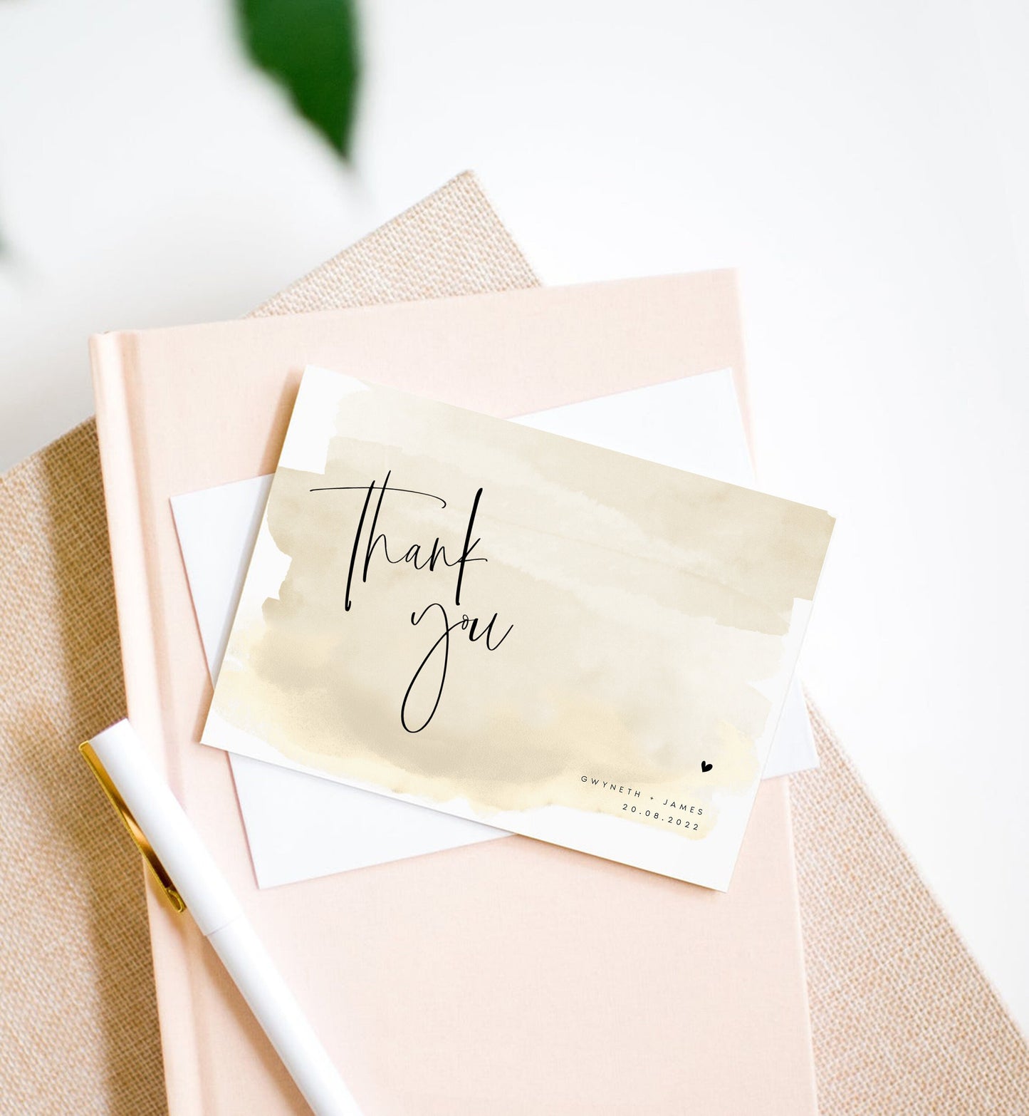 Gwyneth Beige Watercolor Thank You Card Template