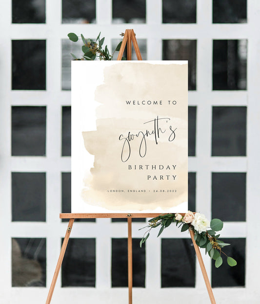 Gwyneth Beige Birthday Welcome Sign Template