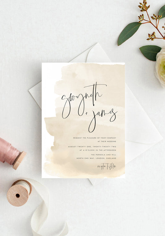 Gwyneth Beige Watercolor Wedding Invitation