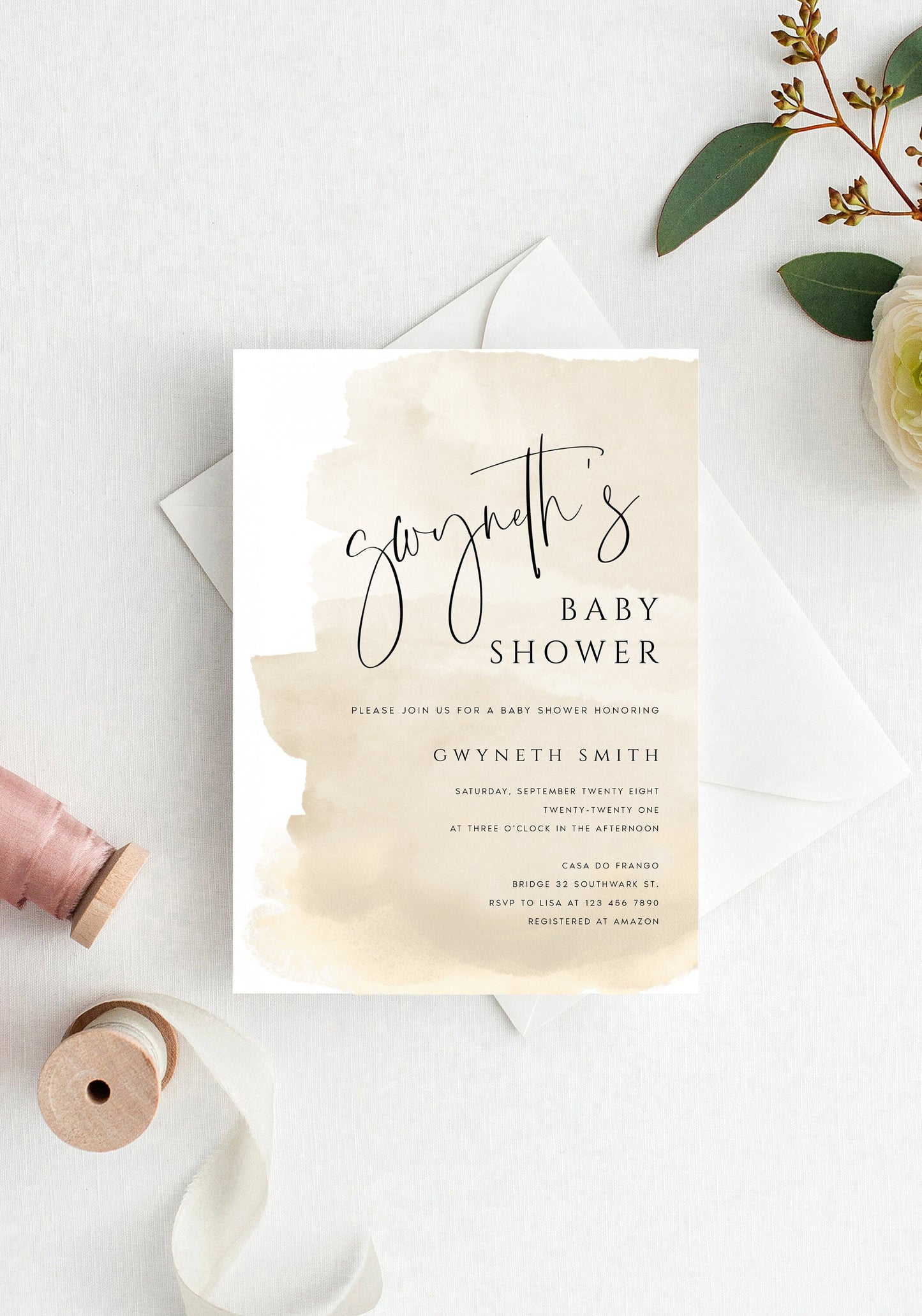 Gwyneth Beige Shower Invitation Template