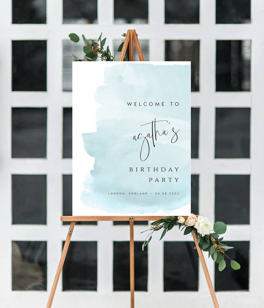 Agatha Baby Blue Birthday Welcome Sign Template