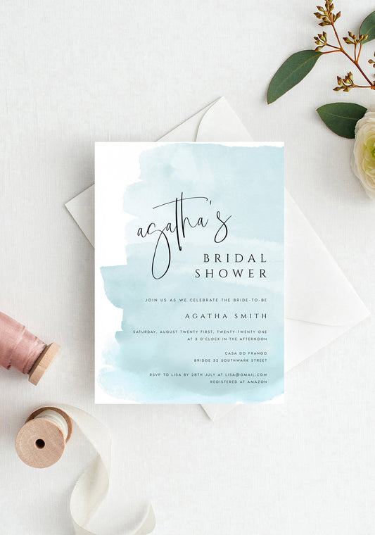 Agatha Baby Blue Bridal Shower Invitation Template