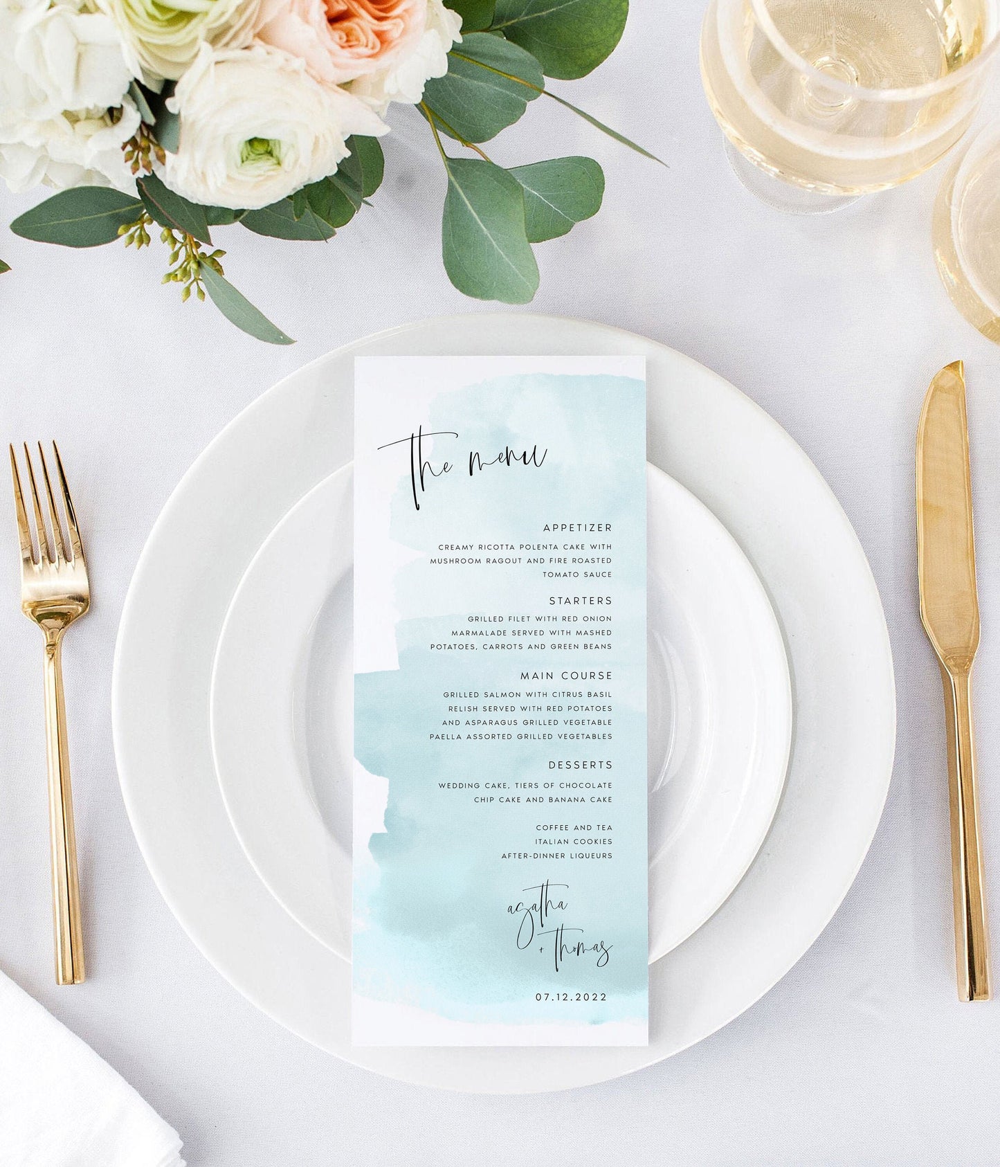 Agatha Baby Blue Wedding Menu Template