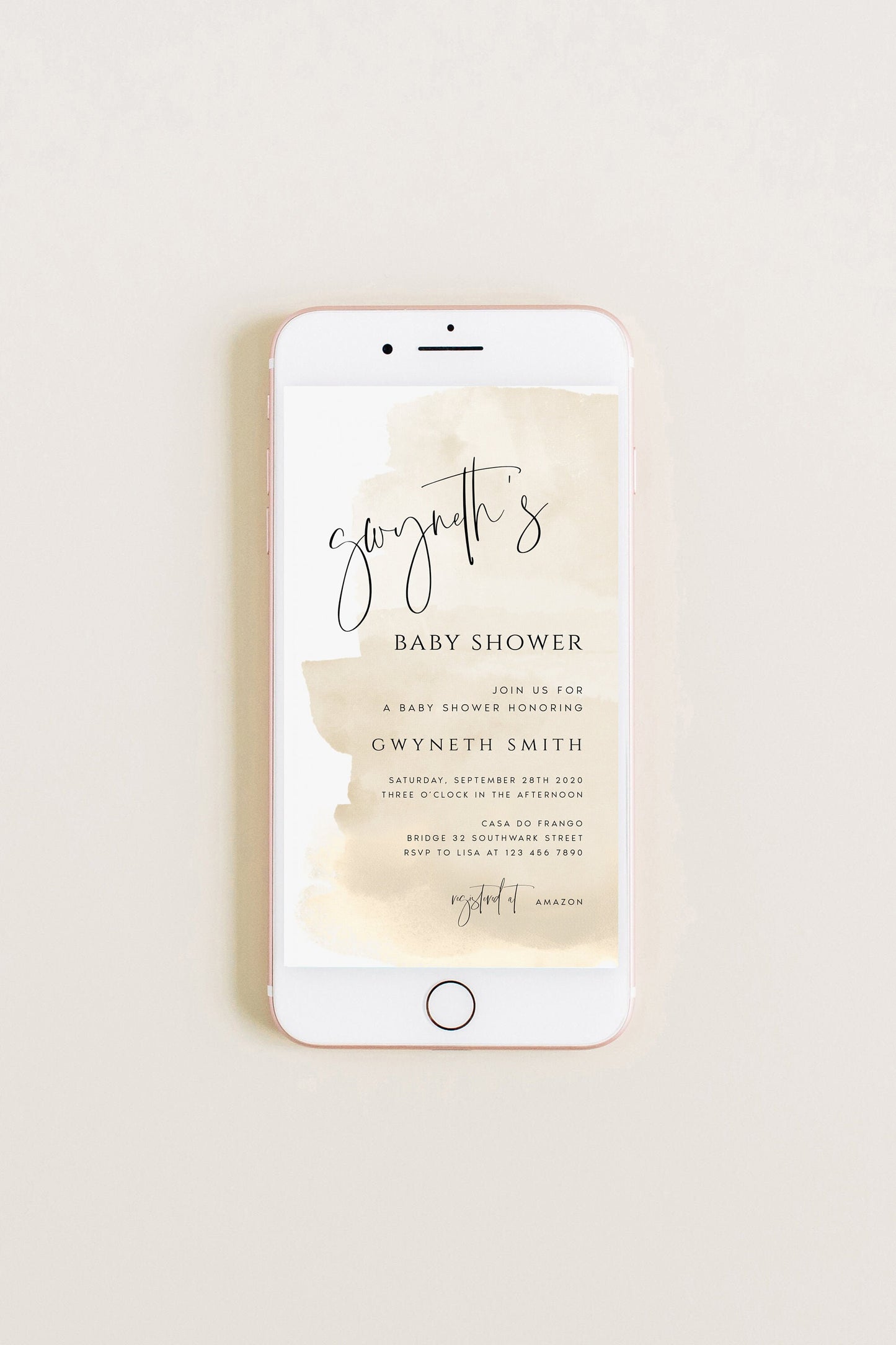 Gwyneth Watercolor Electronic Baby Shower Invite