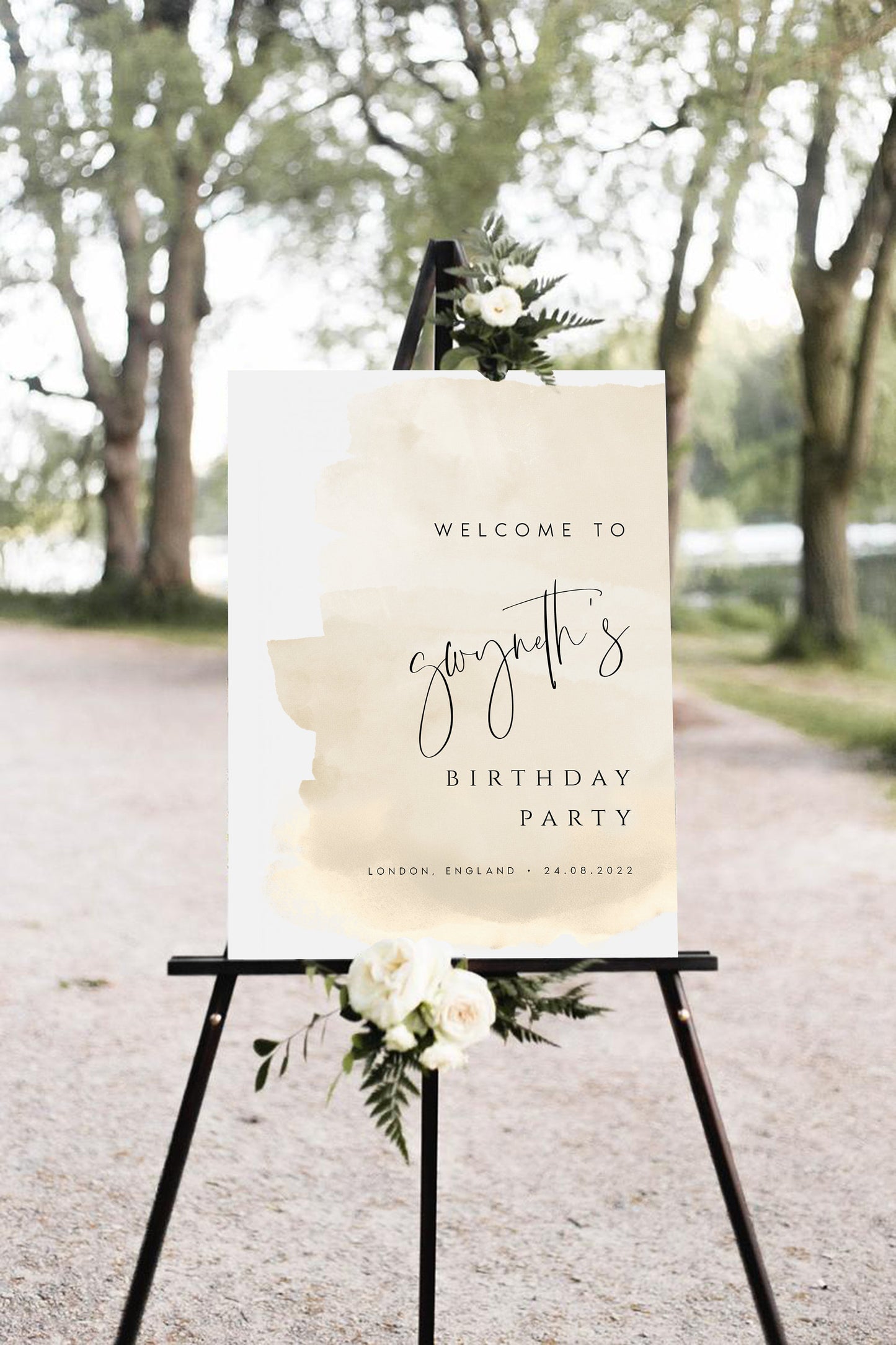 Gwyneth Beige Birthday Welcome Sign Template