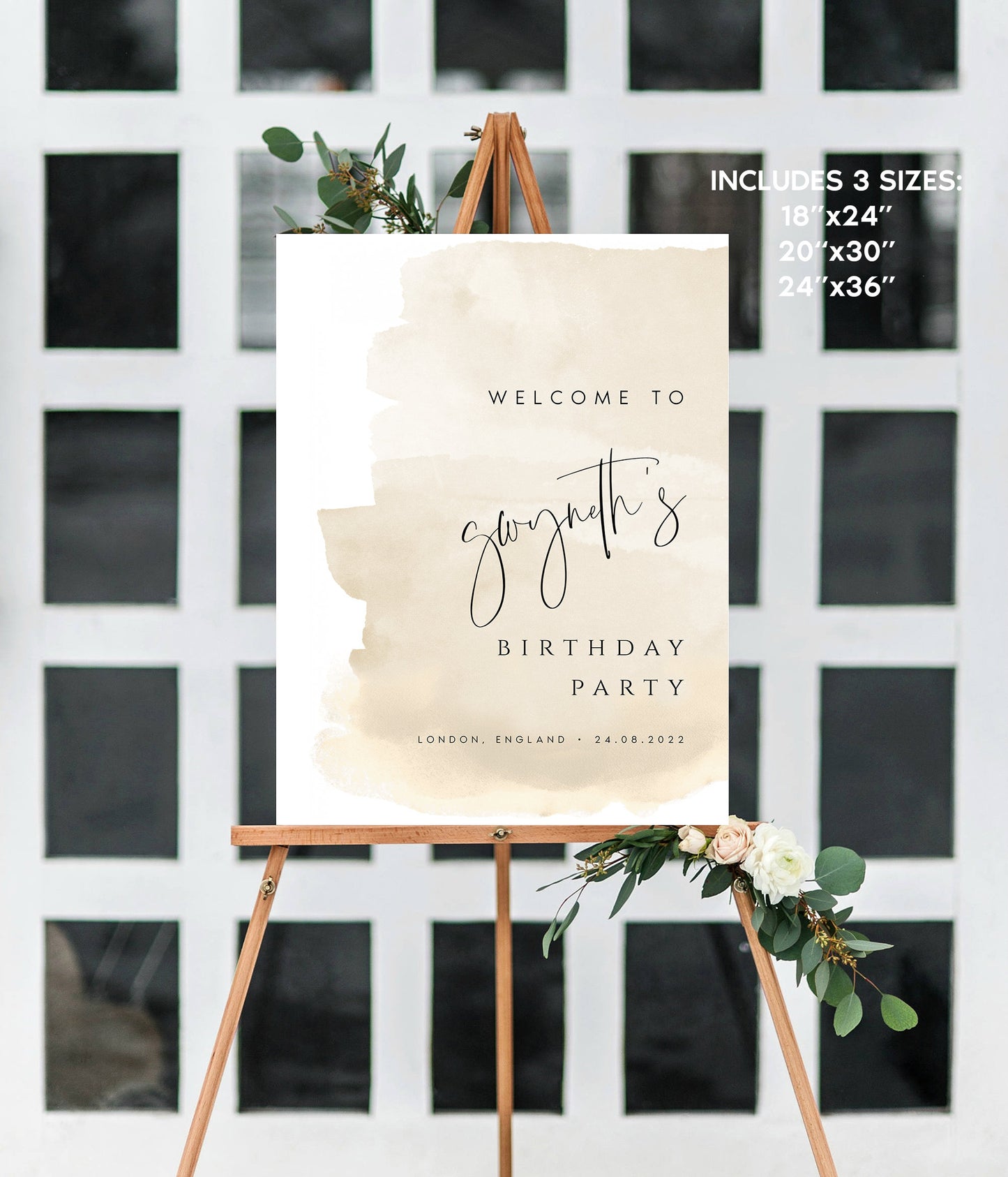 Gwyneth Beige Birthday Welcome Sign Template