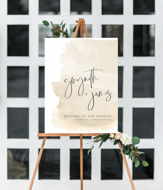 Gwyneth Beige Watercolor Wedding Welcome Sign