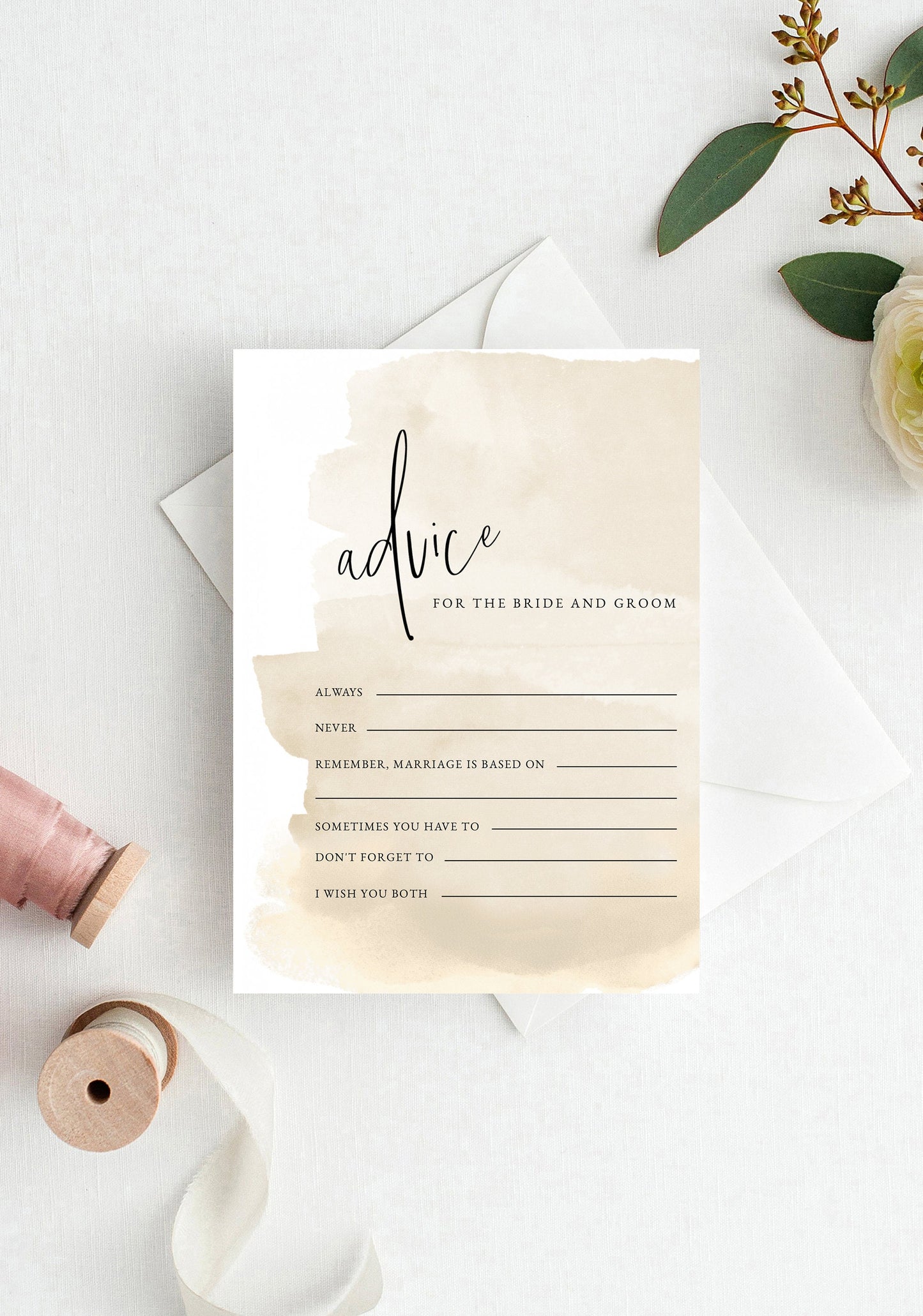 Gwyneth Beige Bridal Shower Advice Card Template